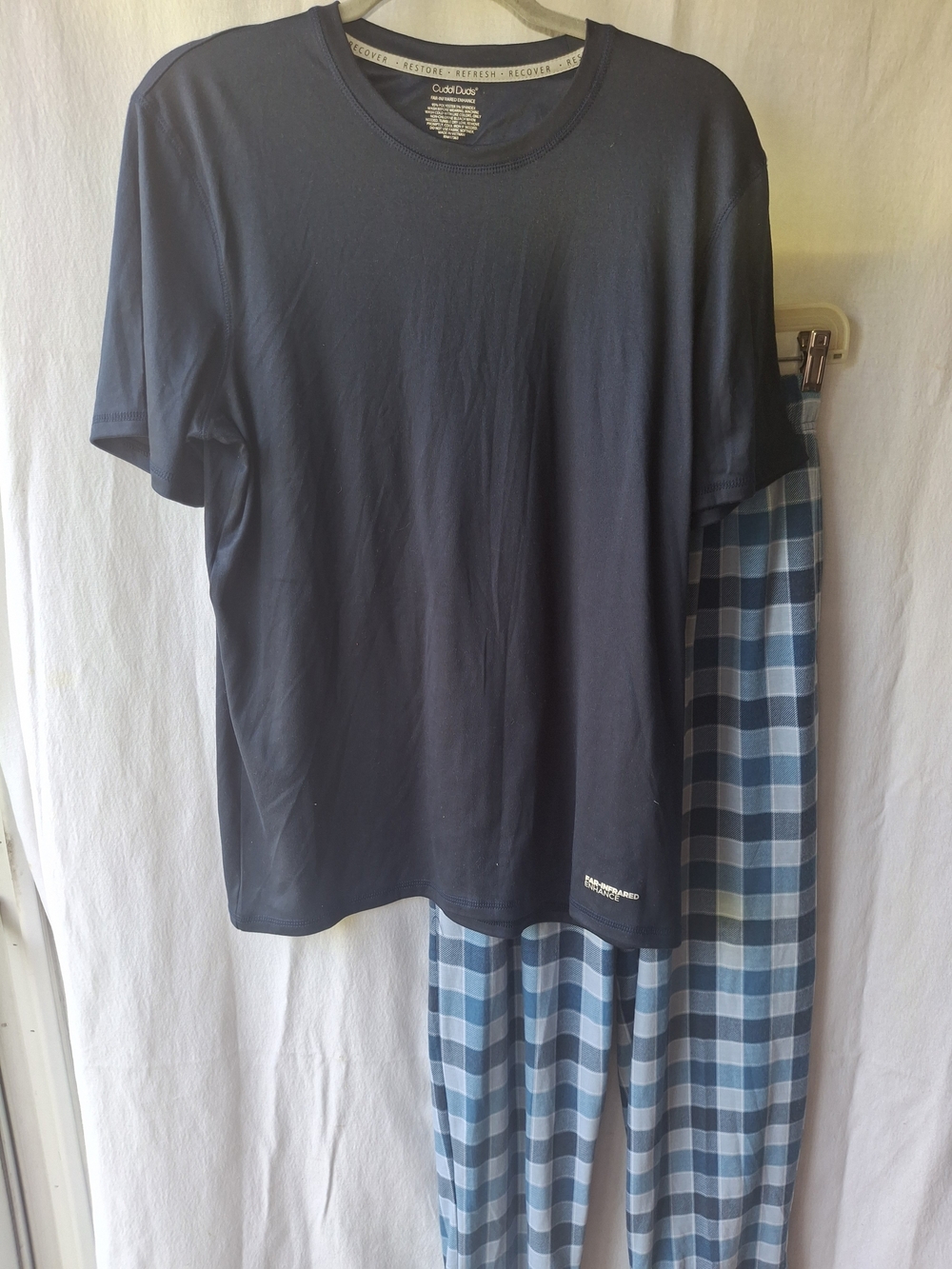 Cuddl Duds Navy Short-Sleeve Tee with Blue Plaid Lounge Pants